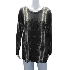 Georges Rech Womens Wool Animal Print Round Neck Back Zip Sweater Black Size M